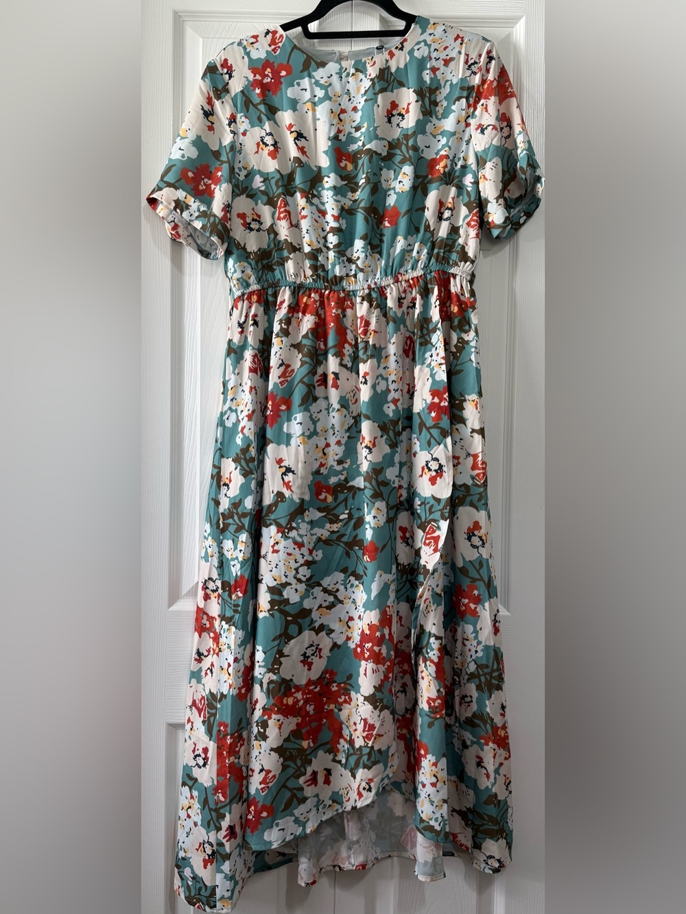 Petallush XL Floral High Low Midi Dress Teal Red White Cottagecore NWT